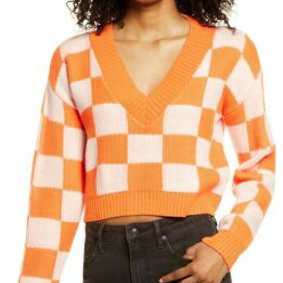 BP Orange and White Checkered Sweater size XL - Picture 1 of 7